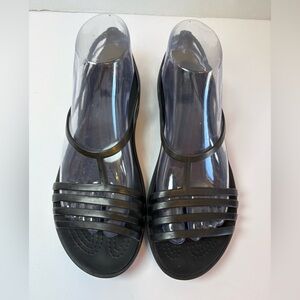 Crocs women’s Isabella huarache black flat sandals strappy slip-on size 8